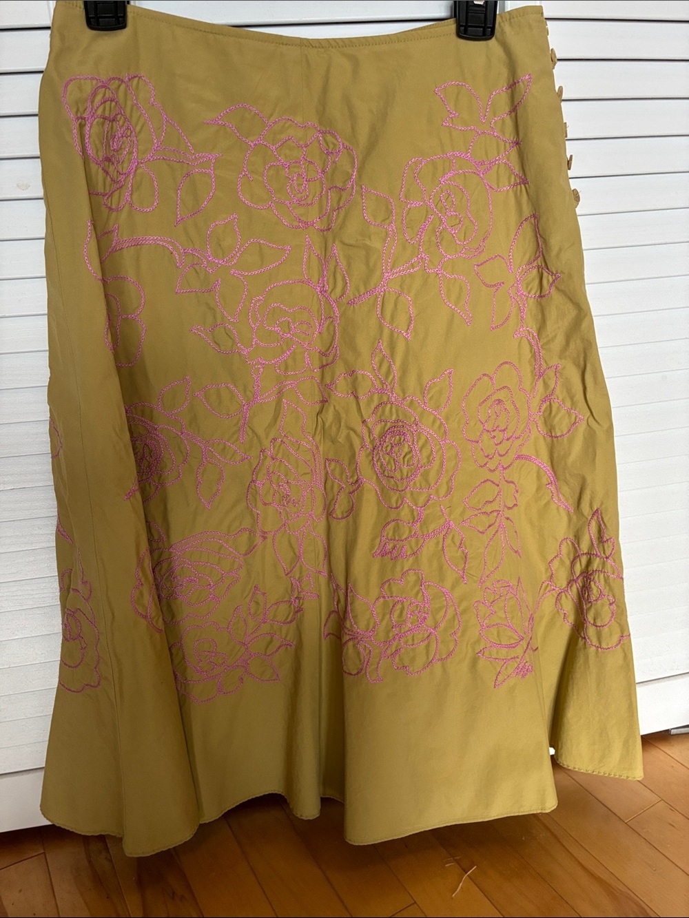 J. Jill Olive Skirt with Pink Floral Stitching